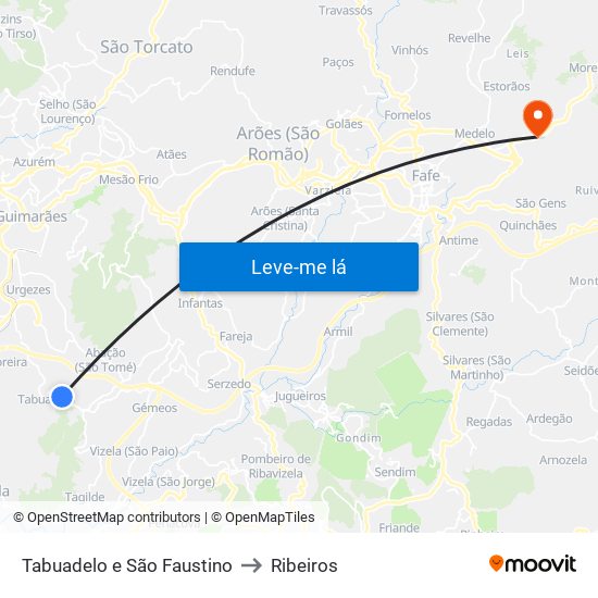 Tabuadelo e São Faustino to Ribeiros map