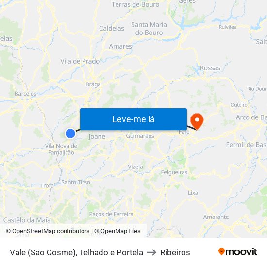 Vale (São Cosme), Telhado e Portela to Ribeiros map