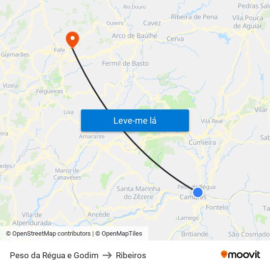 Peso da Régua e Godim to Ribeiros map