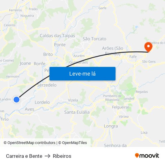 Carreira e Bente to Ribeiros map