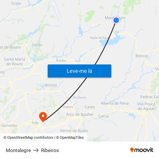Montalegre to Ribeiros map