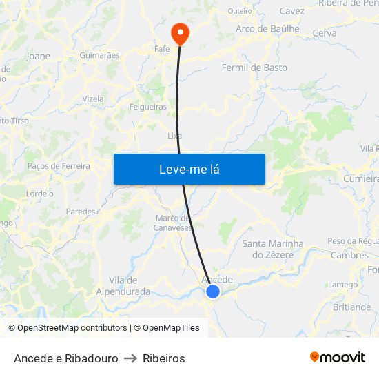 Ancede e Ribadouro to Ribeiros map