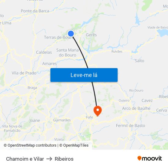 Chamoim e Vilar to Ribeiros map