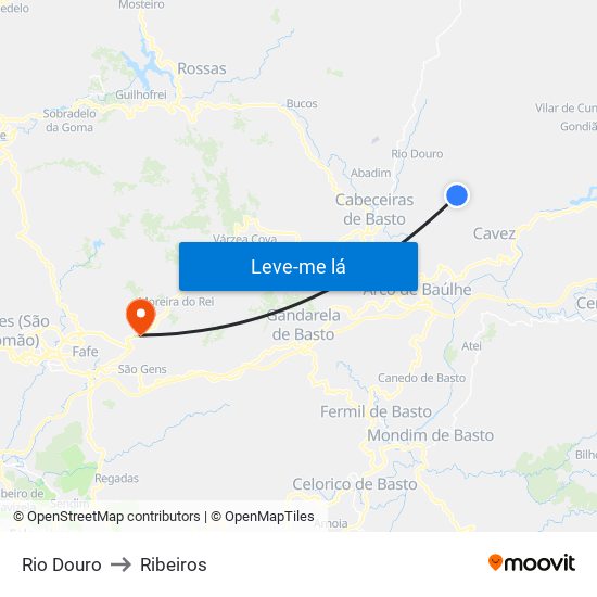 Rio Douro to Ribeiros map
