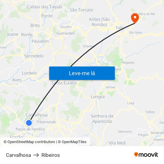 Carvalhosa to Ribeiros map