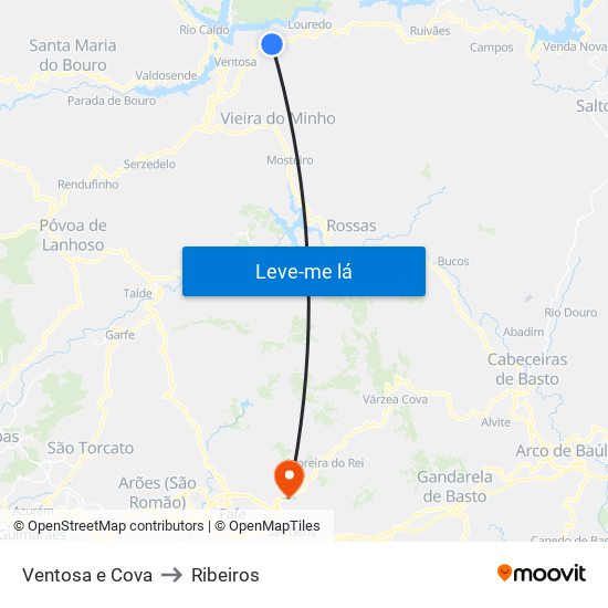 Ventosa e Cova to Ribeiros map