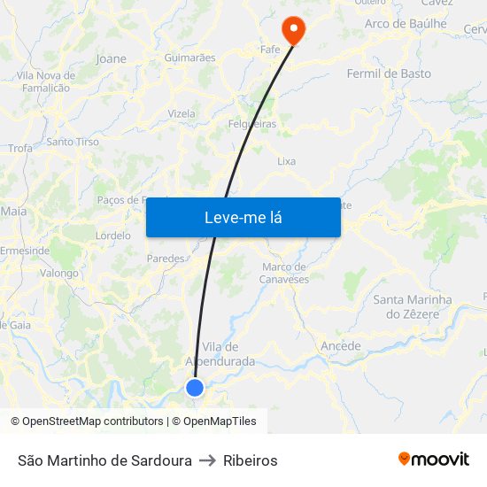 São Martinho de Sardoura to Ribeiros map
