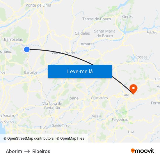 Aborim to Ribeiros map