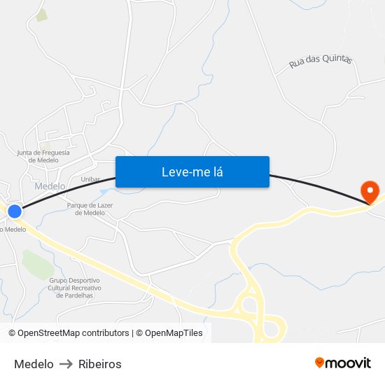 Medelo to Ribeiros map