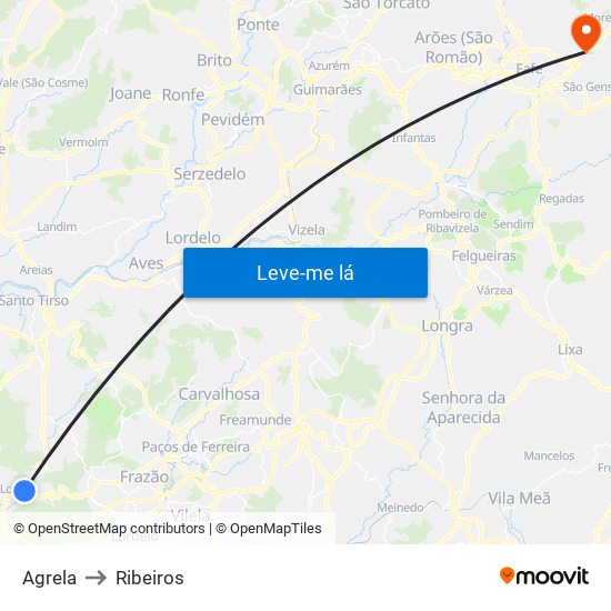 Agrela to Ribeiros map
