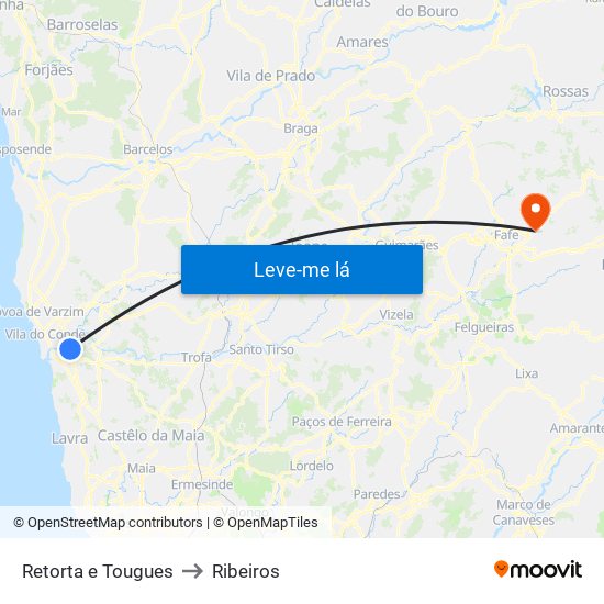 Retorta e Tougues to Ribeiros map
