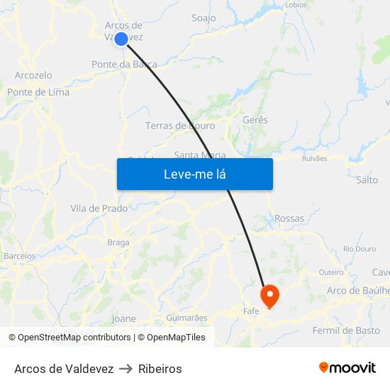 Arcos de Valdevez to Ribeiros map