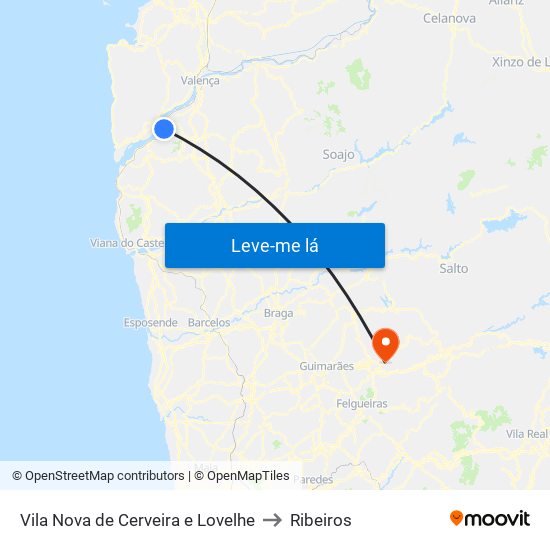 Vila Nova de Cerveira e Lovelhe to Ribeiros map