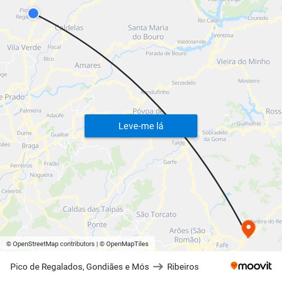 Pico de Regalados, Gondiães e Mós to Ribeiros map