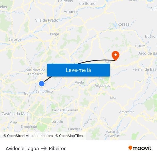 Avidos e Lagoa to Ribeiros map