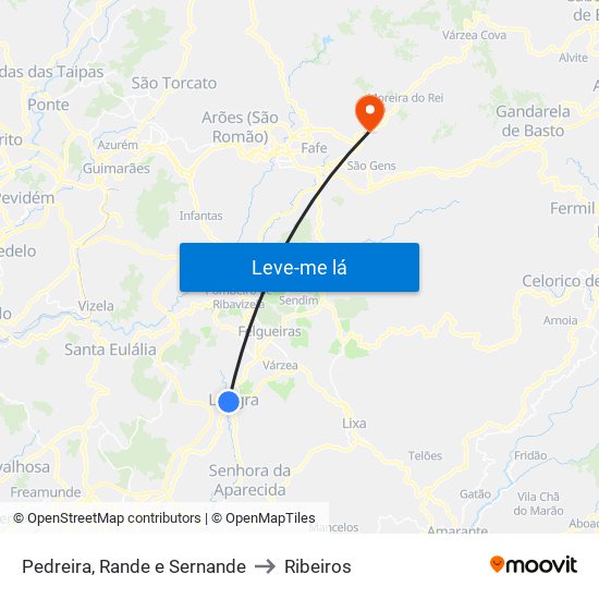 Pedreira, Rande e Sernande to Ribeiros map