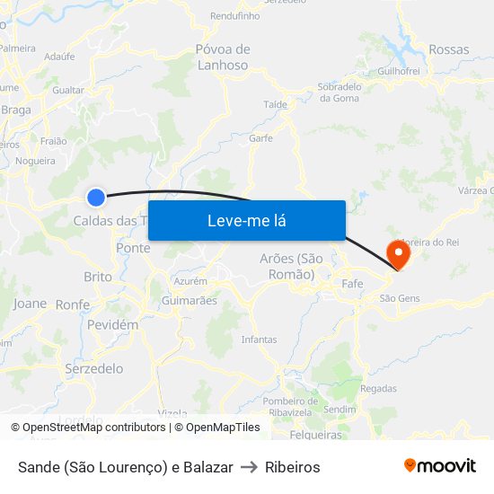 Sande (São Lourenço) e Balazar to Ribeiros map