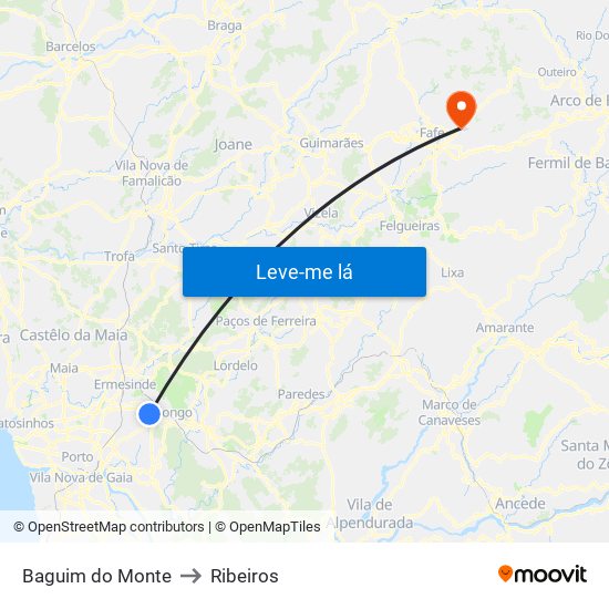 Baguim do Monte to Ribeiros map