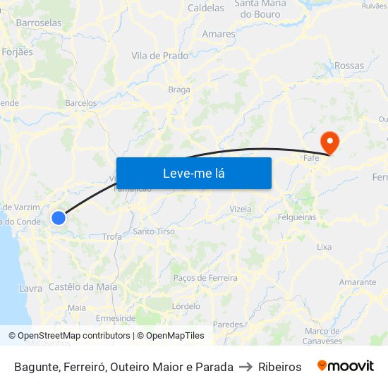 Bagunte, Ferreiró, Outeiro Maior e Parada to Ribeiros map