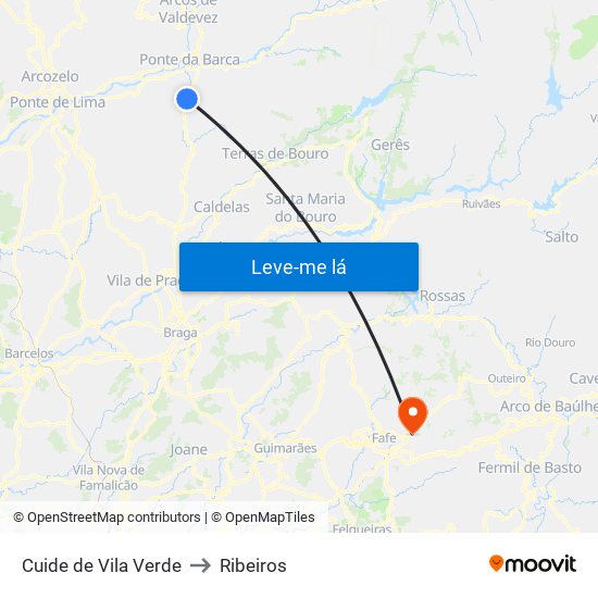 Cuide de Vila Verde to Ribeiros map