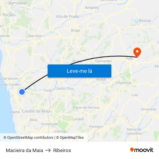 Macieira da Maia to Ribeiros map