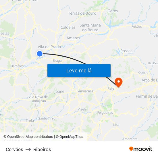 Cervães to Ribeiros map