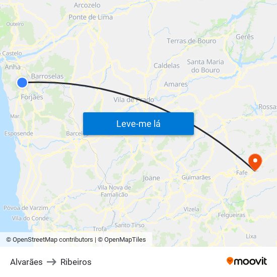 Alvarães to Ribeiros map