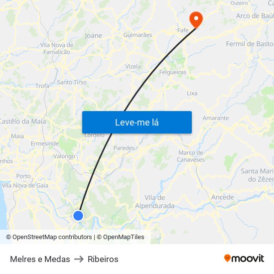 Melres e Medas to Ribeiros map