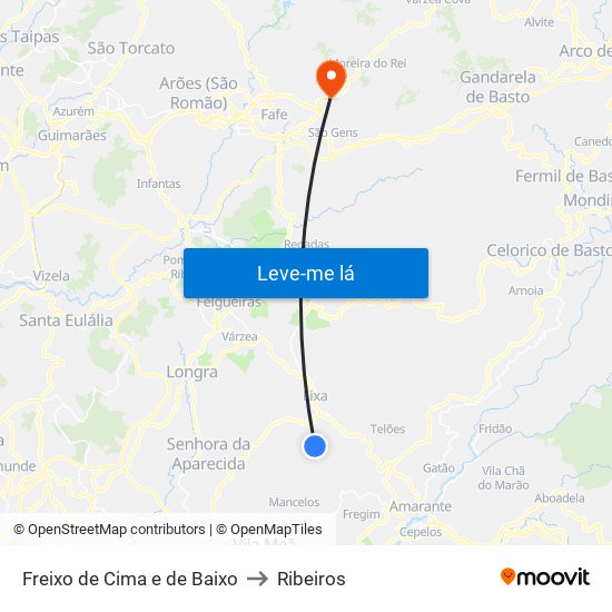 Freixo de Cima e de Baixo to Ribeiros map