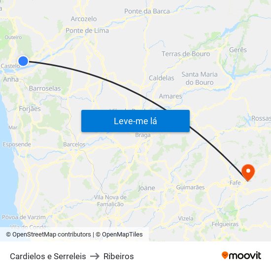 Cardielos e Serreleis to Ribeiros map