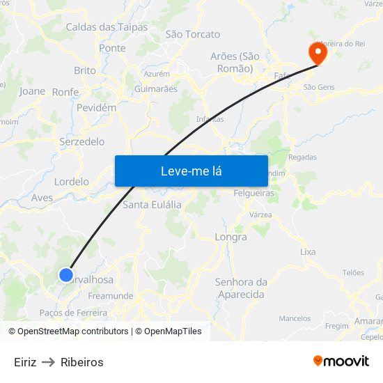 Eiriz to Ribeiros map