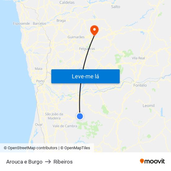 Arouca e Burgo to Ribeiros map