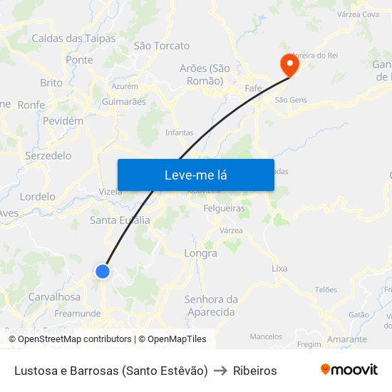 Lustosa e Barrosas (Santo Estêvão) to Ribeiros map