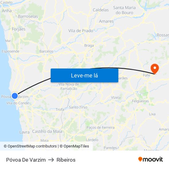 Póvoa De Varzim to Ribeiros map