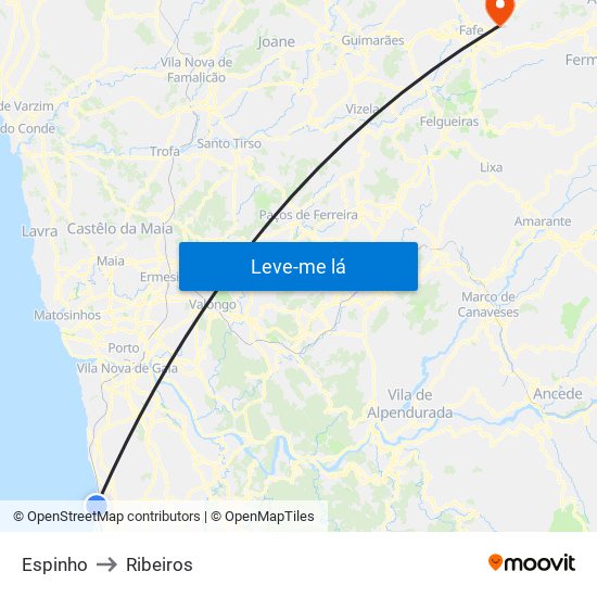 Espinho to Ribeiros map