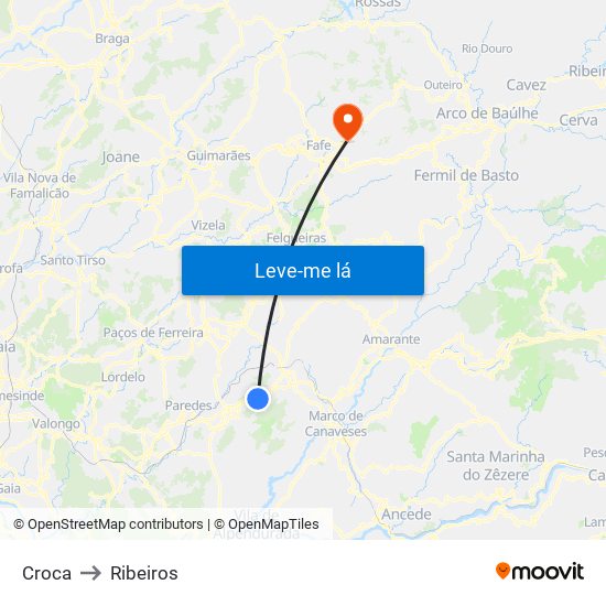 Croca to Ribeiros map