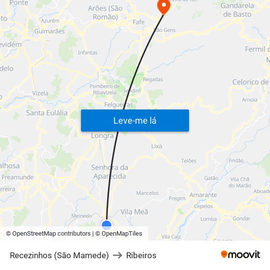 Recezinhos (São Mamede) to Ribeiros map