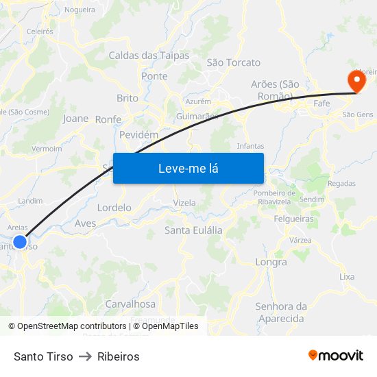 Santo Tirso to Ribeiros map