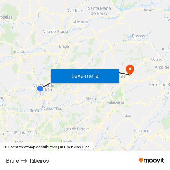 Brufe to Ribeiros map