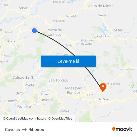 Covelas to Ribeiros map