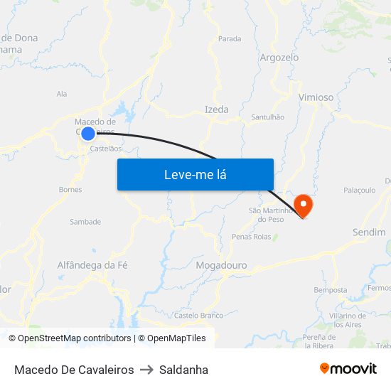Macedo De Cavaleiros to Saldanha map