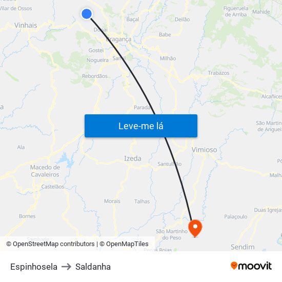 Espinhosela to Saldanha map