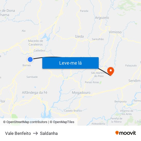 Vale Benfeito to Saldanha map