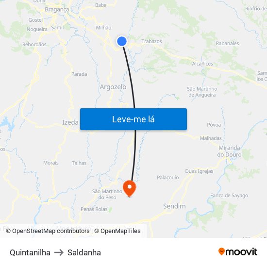 Quintanilha to Saldanha map
