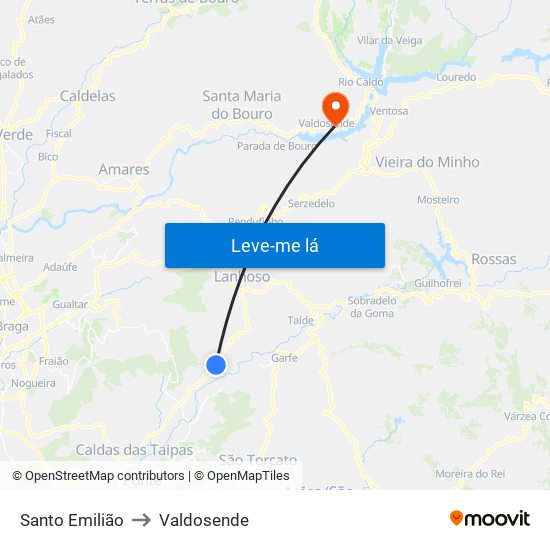 Santo Emilião to Valdosende map