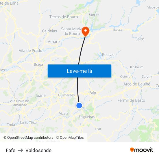 Fafe to Valdosende map