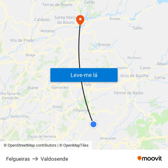 Felgueiras to Valdosende map