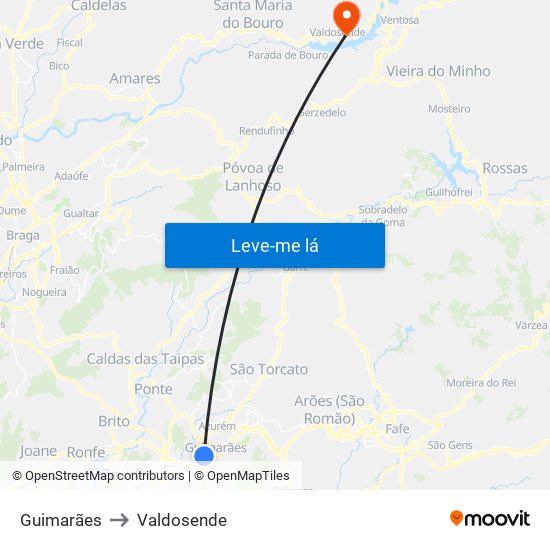 Guimarães to Valdosende map