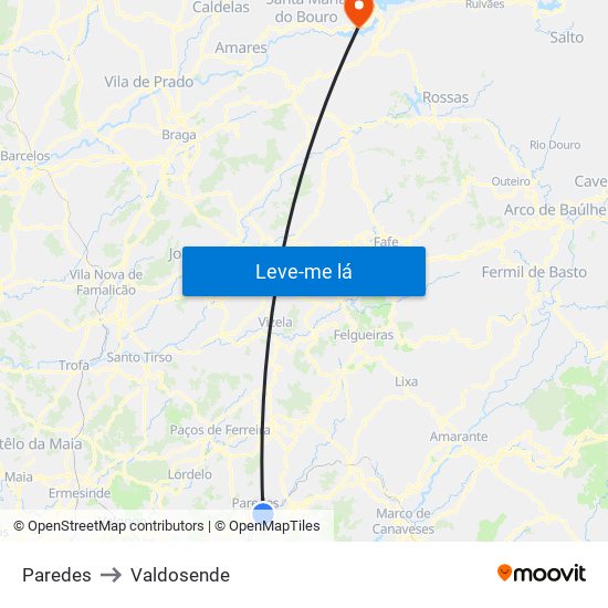 Paredes to Valdosende map