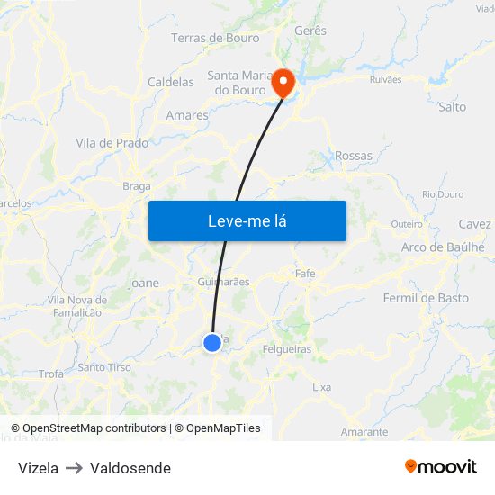Vizela to Valdosende map